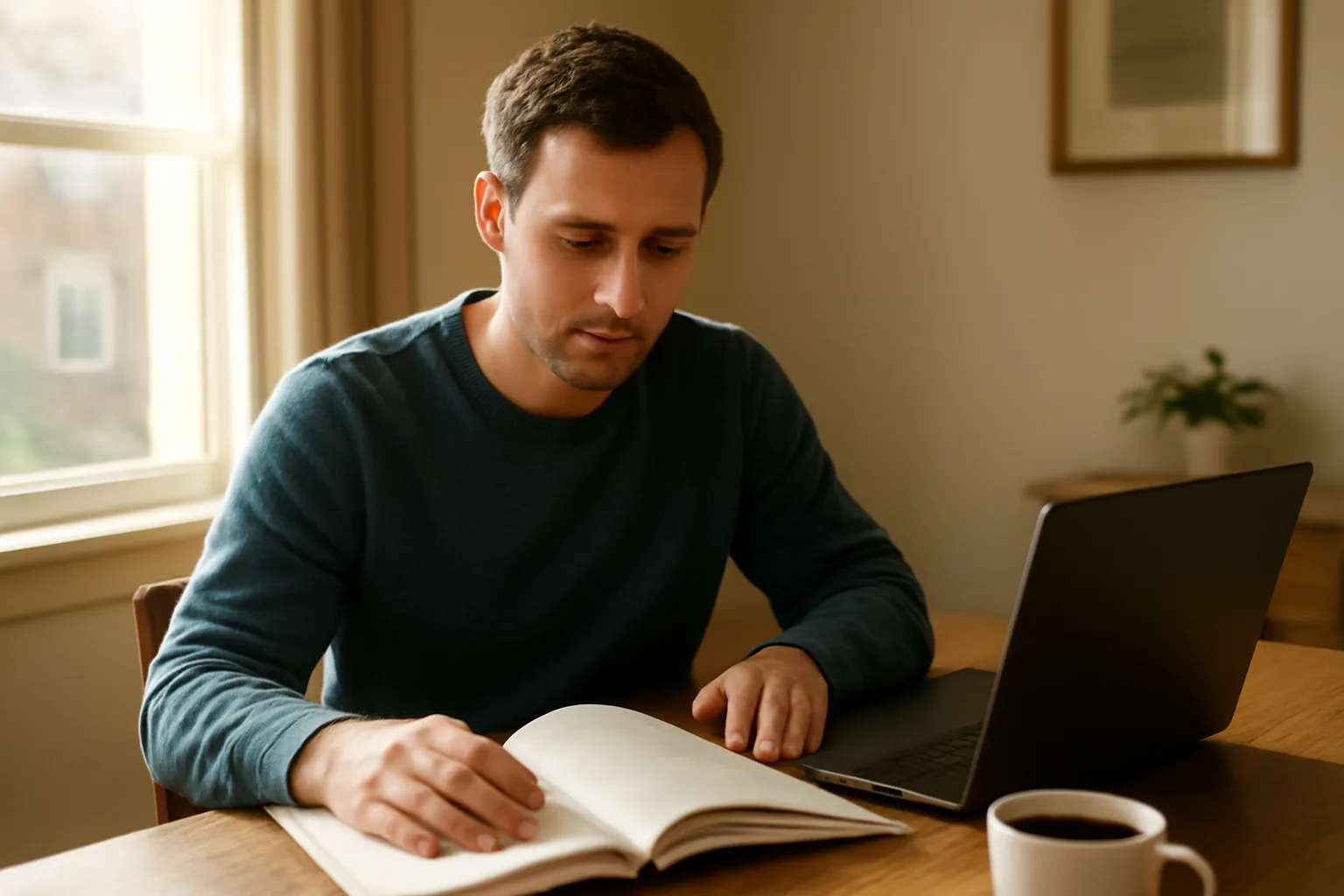 Person studying Arkansas court interpreter ethics handbook at home desk