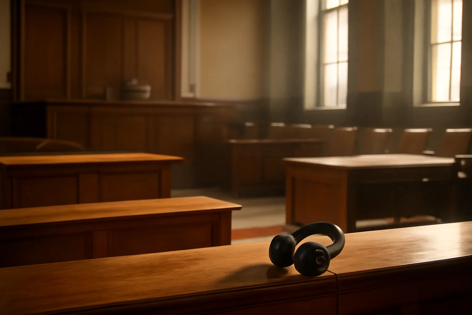 Interpreter headset on a bench in an empty Colorado courtroom