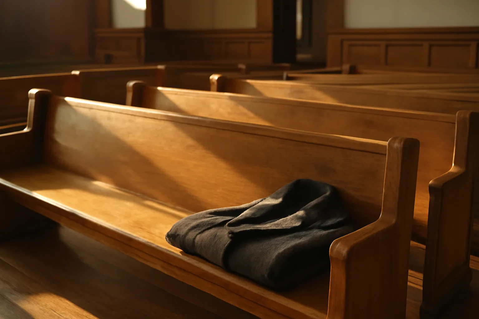 Empty oak courtroom benches waiting for an Idaho court interpreter
