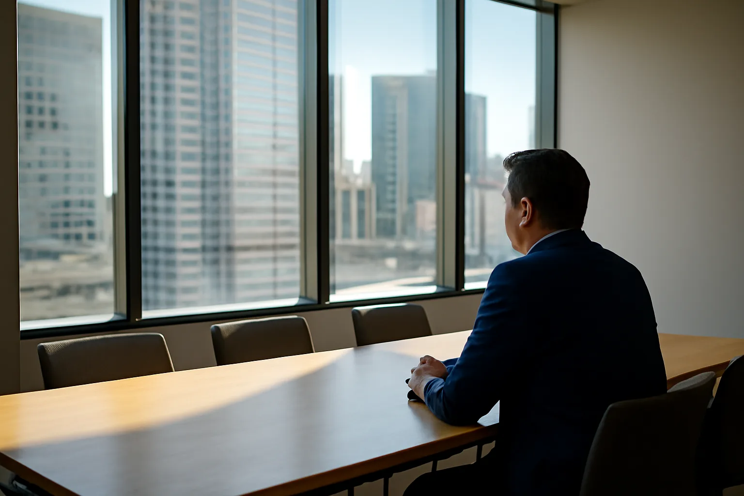 Aspiring court interpreter sitting at an empty sunlit table in Denver
