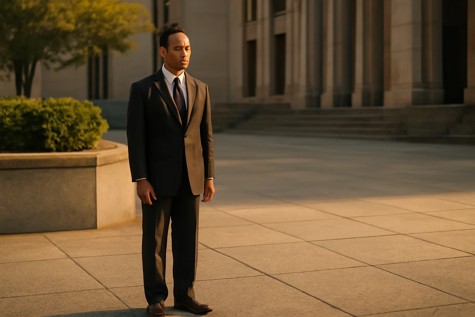 Person standing outside an Atlanta courthouse before interpreting work