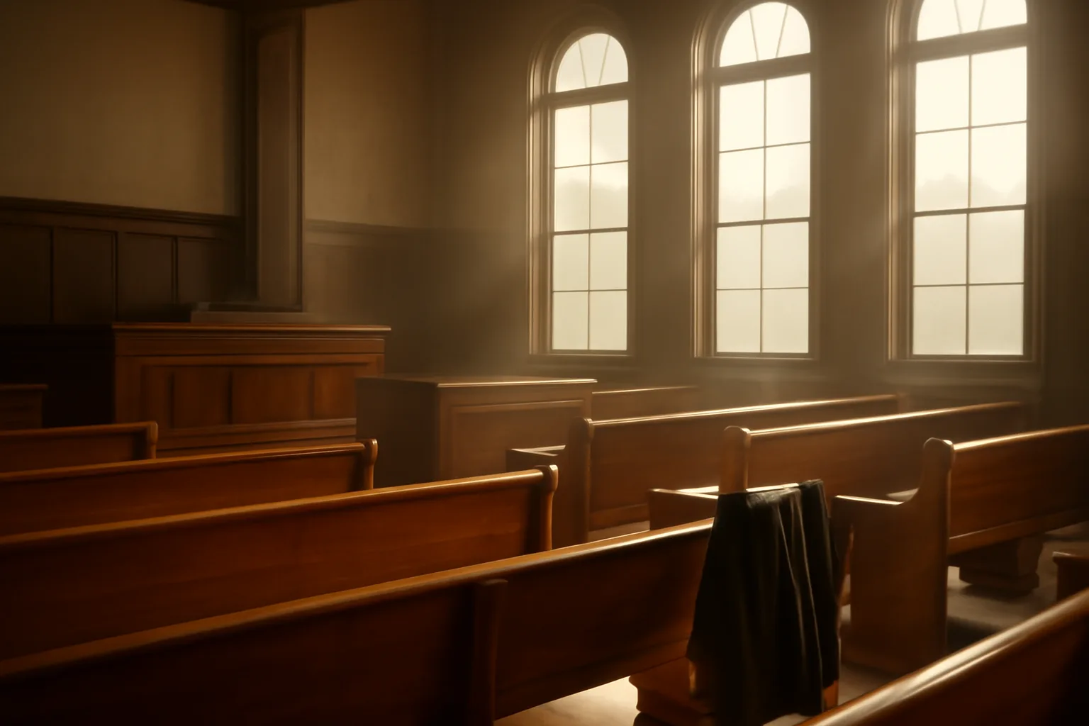 Empty sunlit Honolulu courtroom where Hawaii court interpreters work